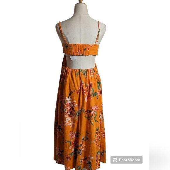 O.P.T Orange Floral Linen Blend Cut Out Maxi Dress NWT - Picture 3 of 7